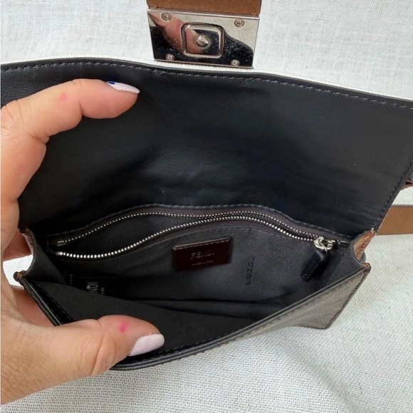 Fendi belt bag Zucca FF 1974 Flat Baguette brown canvas leather crossbody - Picture 6 of 9